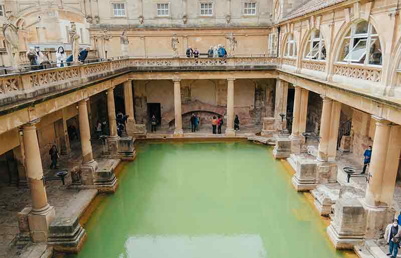 The water and architecture from street level.