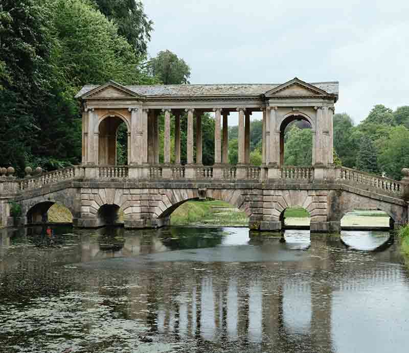 Palladian Bridge reflected in the water.